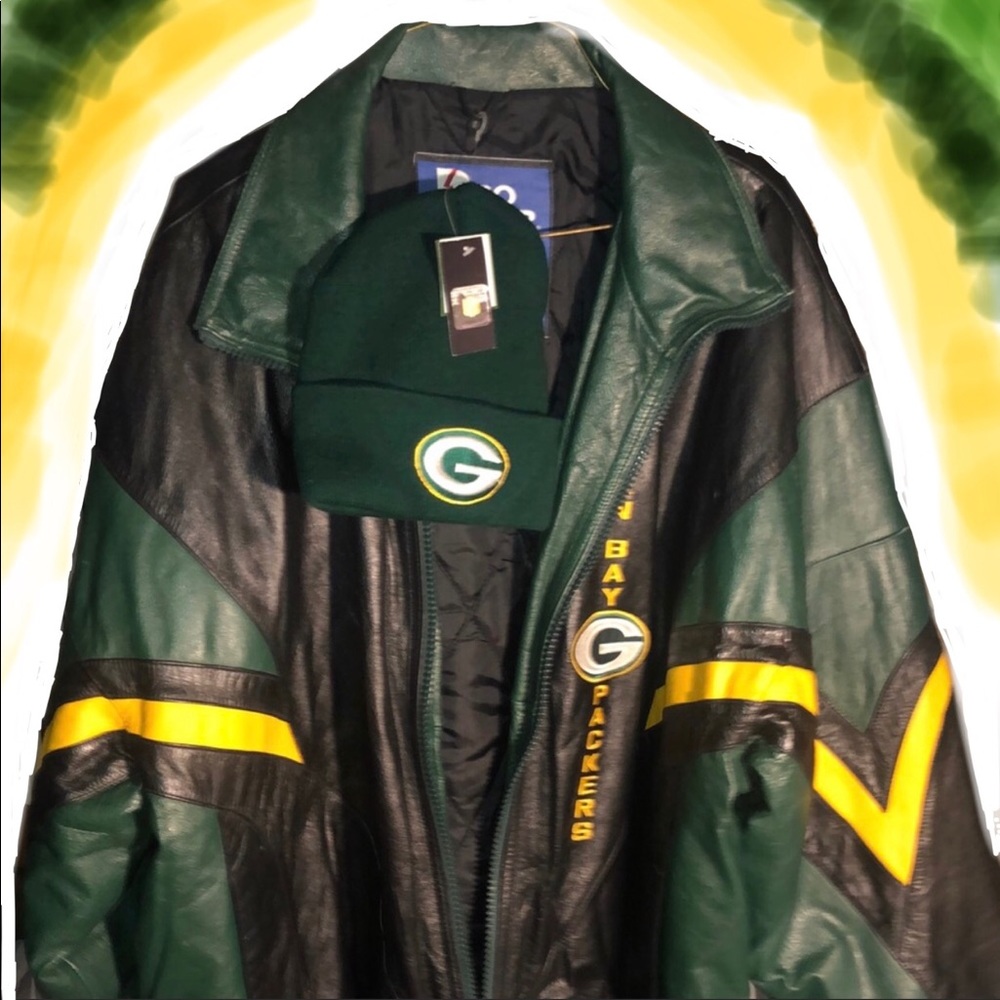 VTG 90’s Pro Player Packers Leather coat + BONUS! - Picture 1 of 5